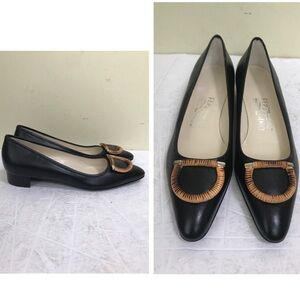Salvatore Ferragamo NEW Amedea Unique Leather Designer Logo Shoes Ballet Flats
